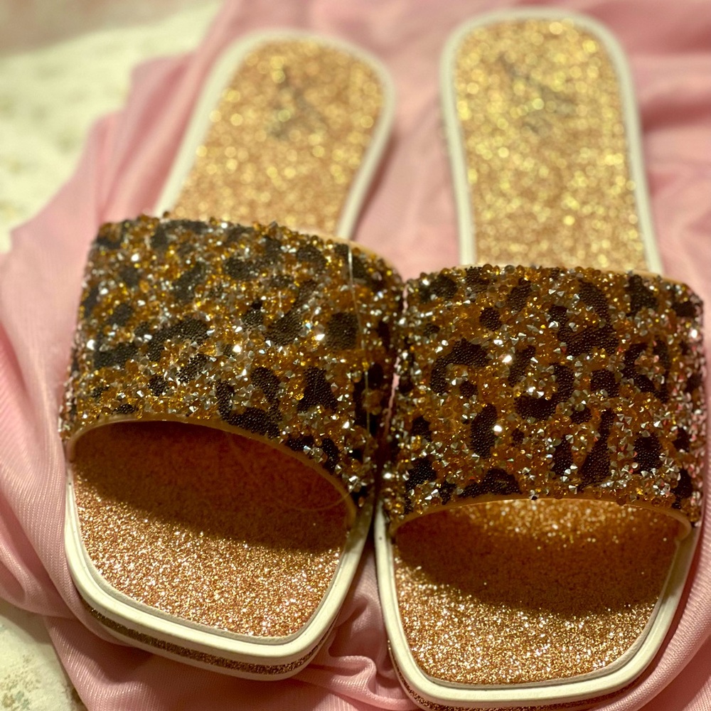 Lia  gold and leopard slippers
